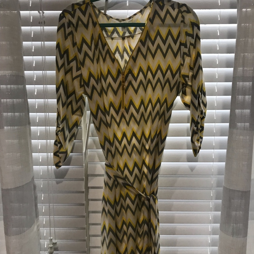 Grey and yellow chevron shift dress
